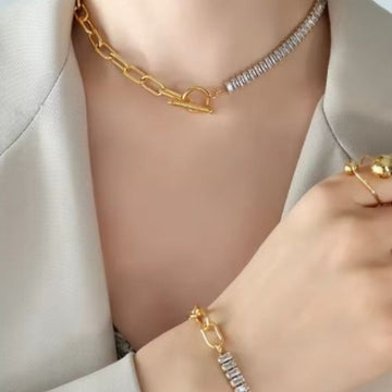 Two tone chain with diamond Necklaces and Bracelets